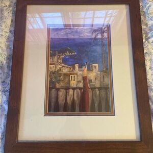 Framed Coastal Print with Brown Frame